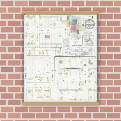 Old map wall art mockup — magnetic wood frame on brick wall — Sanborn Fire Insurance Map from Appleton City, Saint Clair County, Missouri (1918) - Complete Map Set