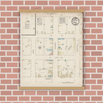 Old map wall art mockup — magnetic wood frame on brick wall — Sanborn Fire Insurance Map from Baird, Callahan County, Texas (1885), Sheet #0001