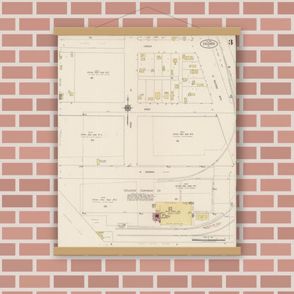 Old map wall art mockup — magnetic wood frame on brick wall — Sanborn Fire Insurance Map from Calexico, Imperial County, California (1920), Sheet #0003