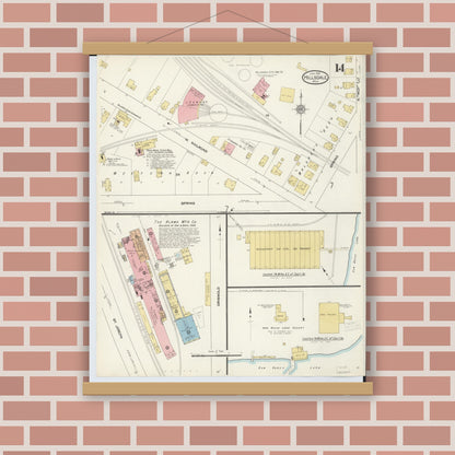 Old map wall art mockup — magnetic wood frame on brick wall — Sanborn Fire Insurance Map from Hillsdale, Hillsdale County, Michigan (1913), Sheet #0014