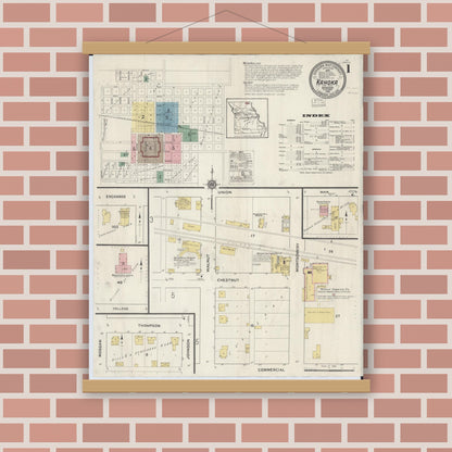 Old map wall art mockup — magnetic wood frame on brick wall — Sanborn Fire Insurance Map from Kahoka, Clark County, Missouri (1916) - Complete Map Set