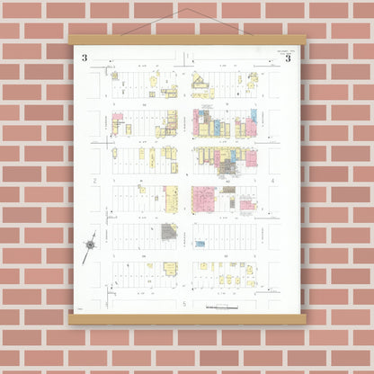 Old map wall art mockup — magnetic wood frame on brick wall — Sanborn Fire Insurance Map from McCamey, Upton County, Texas (1946), Sheet #0003