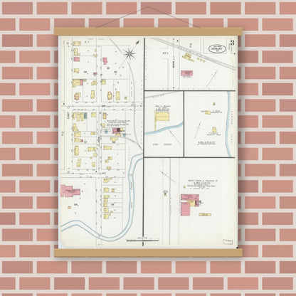 Old map wall art mockup — magnetic wood frame on brick wall — Sanborn Fire Insurance Map from Hobart, Lake County, Indiana (1902), Sheet #0003