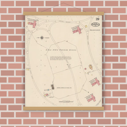 Old map wall art mockup — magnetic wood frame on brick wall — Sanborn Fire Insurance Map from Gainesville, Cooke County, Texas (1922), Sheet #0029