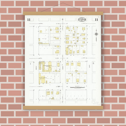 Old map wall art mockup — magnetic wood frame on brick wall — Sanborn Fire Insurance Map from Plainview, Hale County, Texas (1927), Sheet #0011
