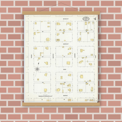 Old map wall art mockup — magnetic wood frame on brick wall — Sanborn Fire Insurance Map from Quanah, Hardeman County, Texas (1904), Sheet #0004