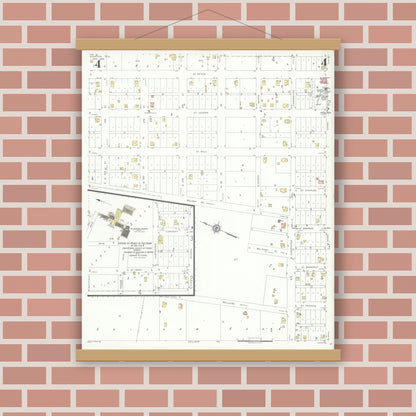 Old map wall art mockup — magnetic wood frame on brick wall — Sanborn Fire Insurance Map from Stanton, Martin County, Texas (1935), Sheet #0004