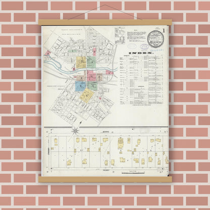 Old map wall art mockup — magnetic wood frame on brick wall — Sanborn Fire Insurance Map from Belvidere, Boone County, Illinois (1897), Sheet #0001