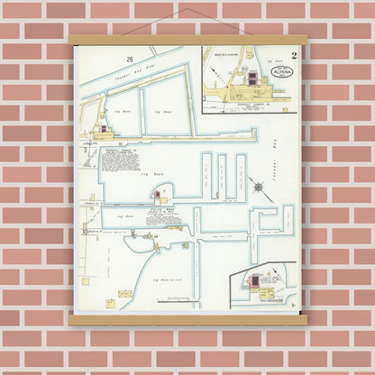 Old map wall art mockup — magnetic wood frame on brick wall — Sanborn Fire Insurance Map from Alpena, Alpena County, Michigan (1910), Sheet #0002