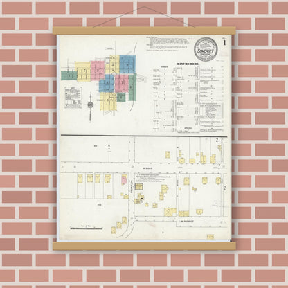 Old map wall art mockup — magnetic wood frame on brick wall — Sanborn Fire Insurance Map from Somerset, Somerset County, Pennsylvania (1910) - Complete Map Set