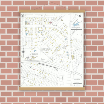 Old map wall art mockup — magnetic wood frame on brick wall — Sanborn Fire Insurance Map from Karnes City, Karnes County, Texas (1951), Sheet #0006