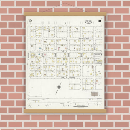 Old map wall art mockup — magnetic wood frame on brick wall — Sanborn Fire Insurance Map from Del Rio, Val Verde County, Texas (1924), Sheet #0010