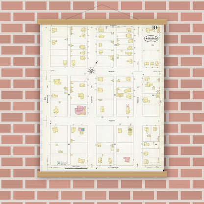 Old map wall art mockup — magnetic wood frame on brick wall — Sanborn Fire Insurance Map from Wichita Falls, Wichita County, Texas (1908), Sheet #0010