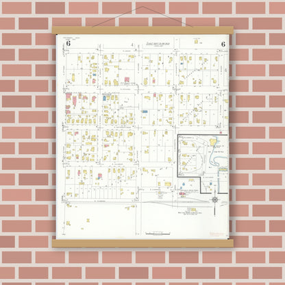 Old map wall art mockup — magnetic wood frame on brick wall — Sanborn Fire Insurance Map from Tecumseh, Lenawee County, Michigan (1935), Sheet #0006