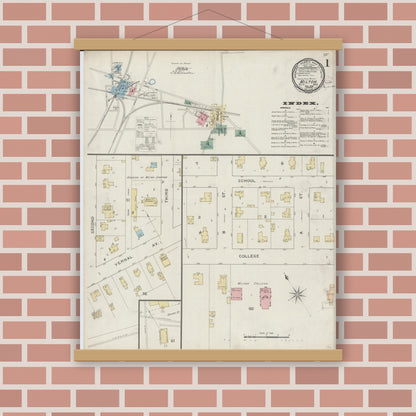 Old map wall art mockup — magnetic wood frame on brick wall — Sanborn Fire Insurance Map from Milton, Rock County, Wisconsin (1894) - Complete Map Set