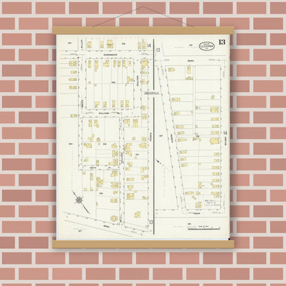 Old map wall art mockup — magnetic wood frame on brick wall — Sanborn Fire Insurance Map from Luzerne, Luzerne County, Pennsylvania (1911), Sheet #0013