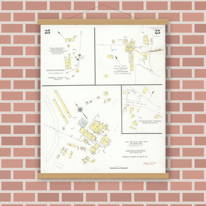 Old map wall art mockup — magnetic wood frame on brick wall — Sanborn Fire Insurance Map from Grass Valley, Nevada County, California (1941), Sheet #0025