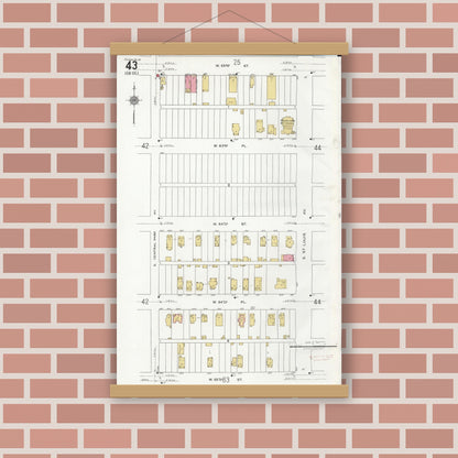 Old map wall art mockup — magnetic wood frame on brick wall — Sanborn Fire Insurance Map from Chicago, Cook County, Illinois (1920), Sheet #0043