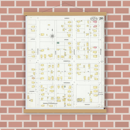 Old map wall art mockup — magnetic wood frame on brick wall — Sanborn Fire Insurance Map from Appleton, Outagamie County, Wisconsin (1901), Sheet #0026
