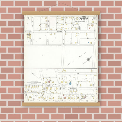 Old map wall art mockup — magnetic wood frame on brick wall — Sanborn Fire Insurance Map from Brownwood, Brown County, Texas (1923), Sheet #0019