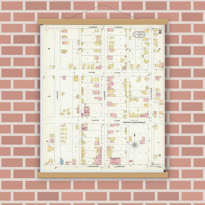 Old map wall art mockup — magnetic wood frame on brick wall — Sanborn Fire Insurance Map from Lisbon, Columbiana County, Ohio (1903), Sheet #0002