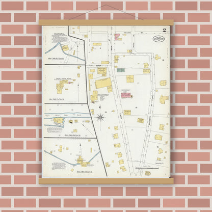 Old map wall art mockup — magnetic wood frame on brick wall — Sanborn Fire Insurance Map from Chatham, Pittsylvania County, Virginia (1902), Sheet #0002