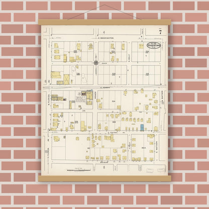 Old map wall art mockup — magnetic wood frame on brick wall — Sanborn Fire Insurance Map from Bradentown, Manatee County, Florida (1922), Sheet #0007
