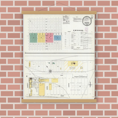 Old map wall art mockup — magnetic wood frame on brick wall — Sanborn Fire Insurance Map from Calvert, Robertson County, Texas (1901), Sheet #0001