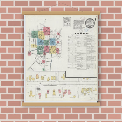 Old map wall art mockup — magnetic wood frame on brick wall — Sanborn Fire Insurance Map from Norwalk, Huron County, Ohio (1899), Sheet #0001
