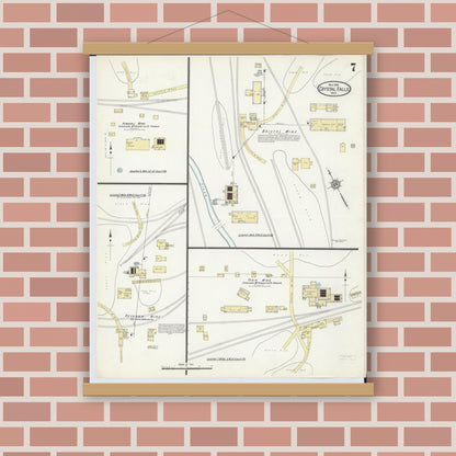 Old map wall art mockup — magnetic wood frame on brick wall — Sanborn Fire Insurance Map from Crystal Falls, Iron County, Michigan (1914), Sheet #0007