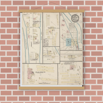 Old map wall art mockup — magnetic wood frame on brick wall — Sanborn Fire Insurance Map from Napoleon, Henry County, Ohio (1884) - Complete Map Set