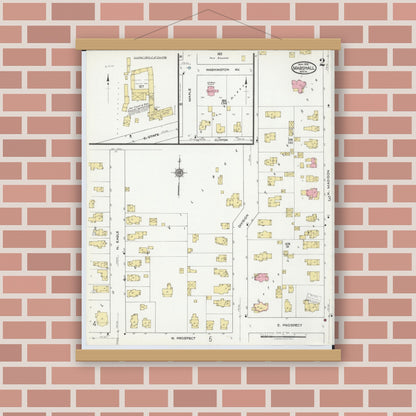 Old map wall art mockup — magnetic wood frame on brick wall — Sanborn Fire Insurance Map from Marshall, Calhoun County, Michigan (1916), Sheet #0002