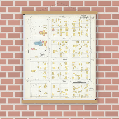 Old map wall art mockup — magnetic wood frame on brick wall — Sanborn Fire Insurance Map from Chippewa Falls, Chippewa County, Wisconsin (1903), Sheet #0018