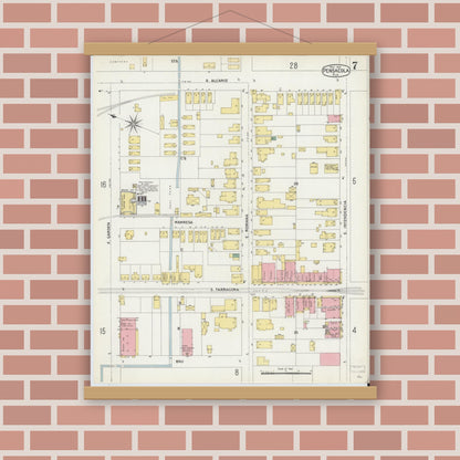 Old map wall art mockup — magnetic wood frame on brick wall — Sanborn Fire Insurance Map from Pensacola, Escambia County, Florida (1903), Sheet #0007