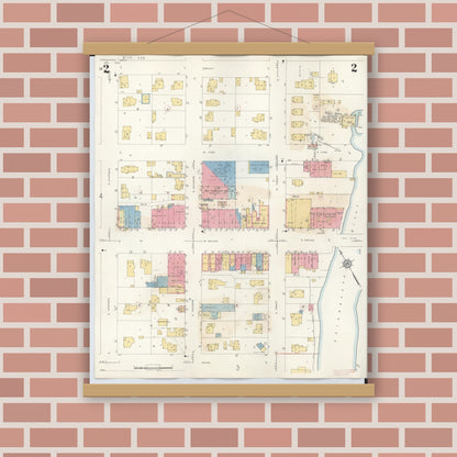 Old map wall art mockup — magnetic wood frame on brick wall — Sanborn Fire Insurance Map from Chesaning, Saginaw County, Michigan (1944), Sheet #0002