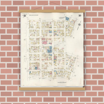 Old map wall art mockup — magnetic wood frame on brick wall — Sanborn Fire Insurance Map from Michigan City, La Porte County, Indiana (1948), Sheet #0010