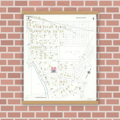 Old map wall art mockup — magnetic wood frame on brick wall — Sanborn Fire Insurance Map from Manchester, Washtenaw County, Michigan (1941), Sheet #0004