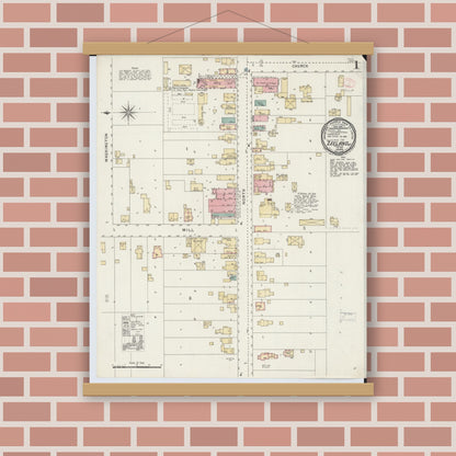 Old map wall art mockup — magnetic wood frame on brick wall — Sanborn Fire Insurance Map from Zeeland, Ottawa County, Michigan (1895) - Complete Map Set