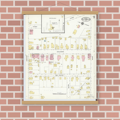 Old map wall art mockup — magnetic wood frame on brick wall — Sanborn Fire Insurance Map from South Charleston, Clark County, Ohio (1910), Sheet #0002