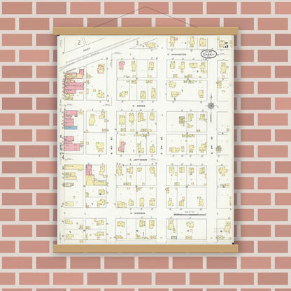 Old map wall art mockup — magnetic wood frame on brick wall — Sanborn Fire Insurance Map from Casey, Clark County, Illinois (1912), Sheet #0005