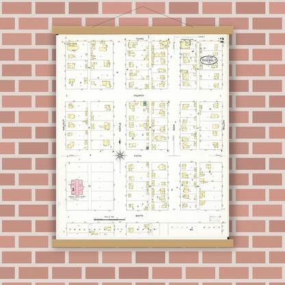 Old map wall art mockup — magnetic wood frame on brick wall — Sanborn Fire Insurance Map from Odebolt, Sac County, Iowa (1909), Sheet #0002