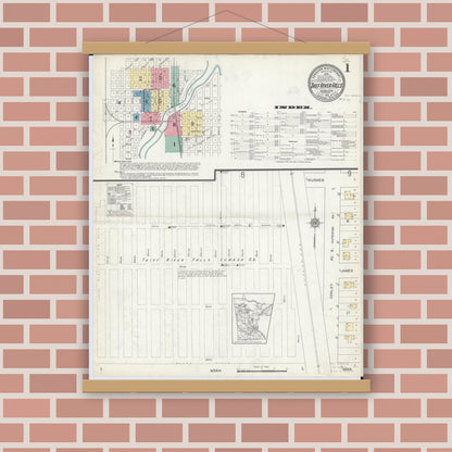 Old map wall art mockup — magnetic wood frame on brick wall — Sanborn Fire Insurance Map from Thief River Falls, Pennington County, Minnesota (1912) - Complete Map Set