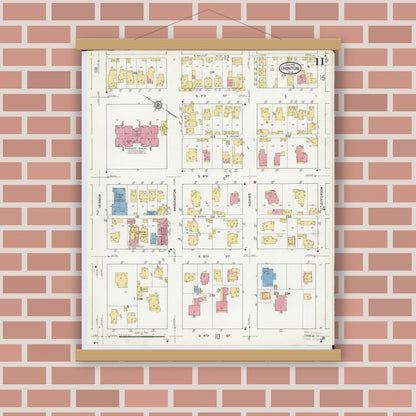 Old map wall art mockup — magnetic wood frame on brick wall — Sanborn Fire Insurance Map from Ironton, Lawrence County, Ohio (1916), Sheet #0011