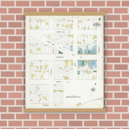 Old map wall art mockup — magnetic wood frame on brick wall — Sanborn Fire Insurance Map from Round Rock, Williamson County, Texas (1902), Sheet #0002