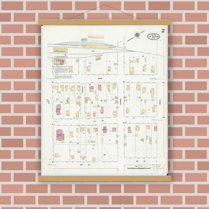 Old map wall art mockup — magnetic wood frame on brick wall — Sanborn Fire Insurance Map from Le Sueur, Le Sueur County, Minnesota (1911), Sheet #0002