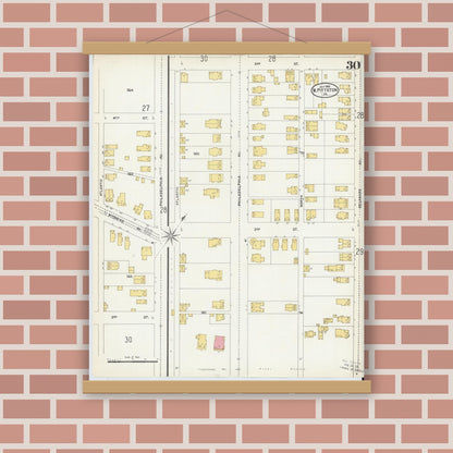 Old map wall art mockup — magnetic wood frame on brick wall — Sanborn Fire Insurance Map from Pittston, Luzerne County, Pennsylvania (1903), Sheet #0030