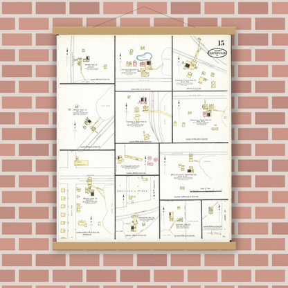 Old map wall art mockup — magnetic wood frame on brick wall — Sanborn Fire Insurance Map from Centerville, Appanoose County, Iowa (1907), Sheet #0015