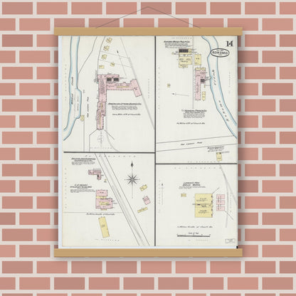 Old map wall art mockup — magnetic wood frame on brick wall — Sanborn Fire Insurance Map from Kokomo, Howard County, Indiana (1889), Sheet #0014