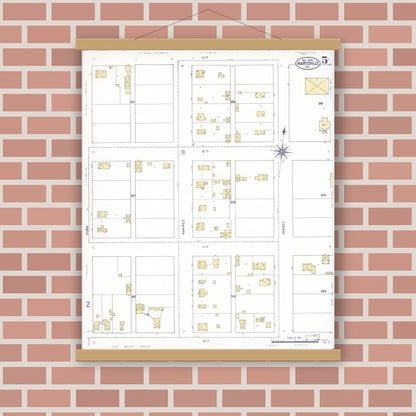 Old map wall art mockup — magnetic wood frame on brick wall — Sanborn Fire Insurance Map from Marysville, Yuba County, California (1909), Sheet #0005