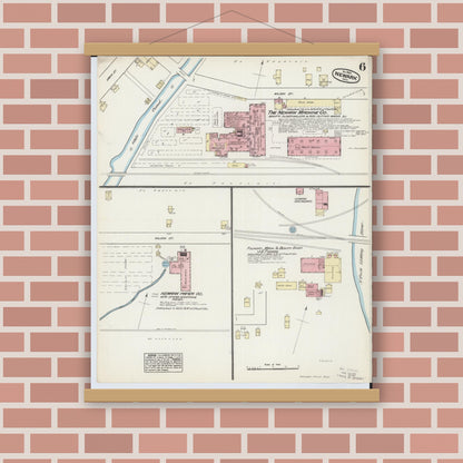 Old map wall art mockup — magnetic wood frame on brick wall — Sanborn Fire Insurance Map from Newark, Licking County, Ohio (1884), Sheet #0006